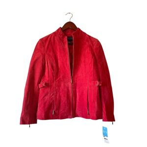 Vintage NWT Relativity Red Genuine Leather Suede Zip Up Jacket Size small